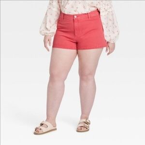 NWT Universal Thread Women's High-Rise Sailor Jean Shorts Coral Size 10 2.5"Ins.